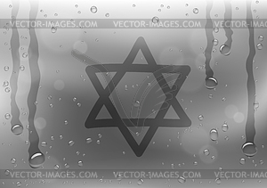 Star of David sign draw on rainy window - vector clip art