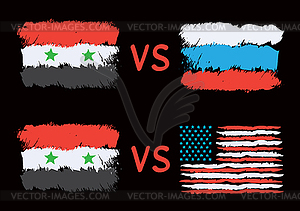 Conflict between Syria Russia and USA - vector clip art