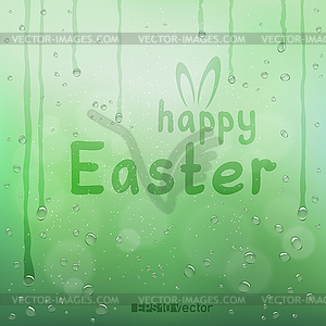 Happy Easter text on blurry rain bokeh - vector clipart