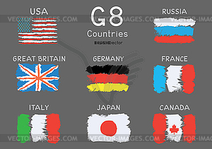 G8 National hand drawing flag icon set - color vector clipart