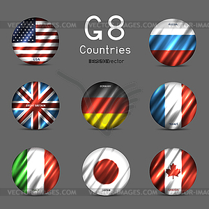 G8 National round flag icon set - vector clipart
