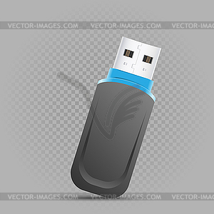 Black flash drive on gray background - vector image