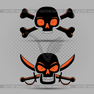 Black skull with red eyes set - vector clipart