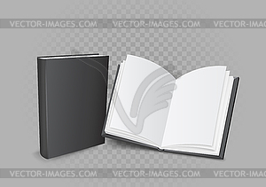 Open and closed book on gray background - vector image