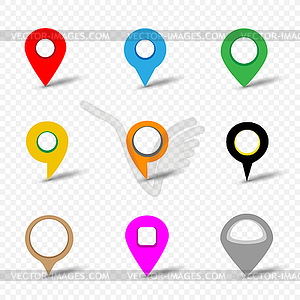 Map pin set on transparent background - vector image