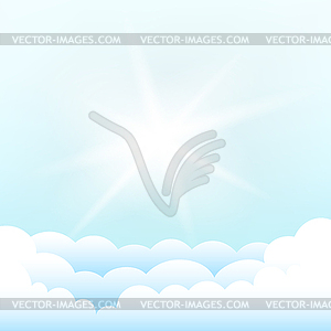 Sun above clouds blue sky - vector image