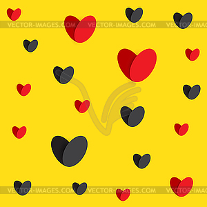 Red black hearts yellow seamless texture - royalty-free vector image