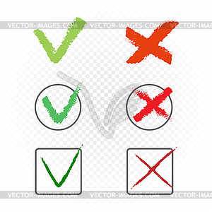 Drawn check marks yes no sign - vector image