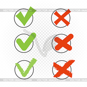 Round check box set yes no sign - vector image