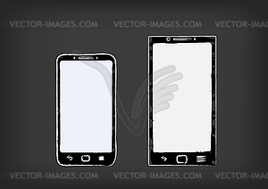 Small and big drawn smartphone - vector image