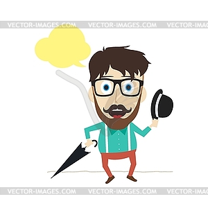 Fun guy with umbrella and bowl hat - stock vector clipart