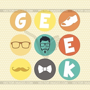 Hipster retro geek - color vector clipart