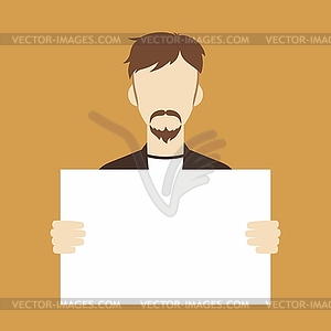 Man with blank sign - color vector clipart