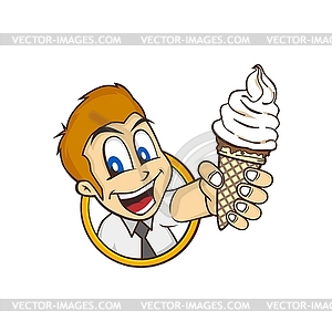 Cartoon guy holding ice cream - vector image