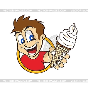 Cartoon guy holding ice cream - vector clipart