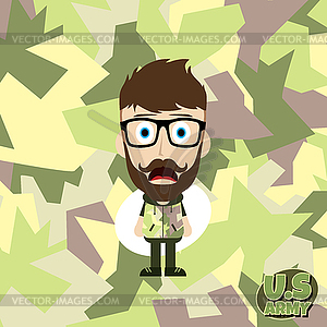 Army camouflage cartoon guy - vector image