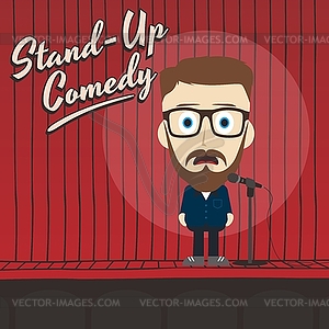 Hilarious guy stand up comedian cartoon - vector image