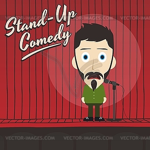 Hilarious guy stand up comedian cartoon - color vector clipart