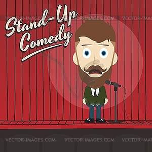 Hilarious guy stand up comedian cartoon - vector clipart