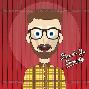 Hilarious guy stand up comedian cartoon - vector clip art