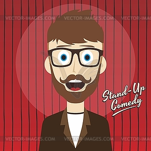 Hilarious guy stand up comedian cartoon - vector image
