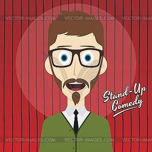 Hilarious guy stand up comedian cartoon - vector clipart