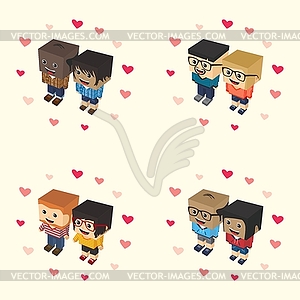 Romance block isometric cartoon character - stock vector clipart