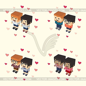 Romance block isometric cartoon character - vector image