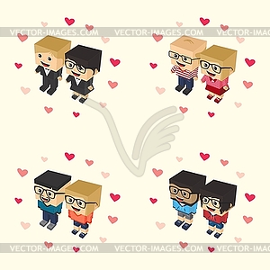 Romance block isometric cartoon character - vector clipart