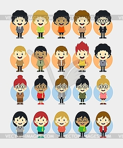 Boy and girl cartoon character set - vector clip art