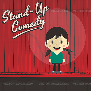 Female stand up comedian cartoon character - vector clipart / vector image