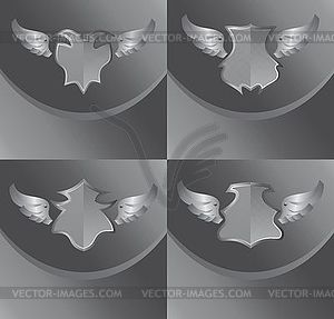 Silver shield and wing art - stock vector clipart