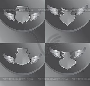 Silver shield and wing art - vector image