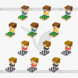 Block isometric cartoon character - vector clip art