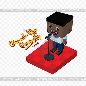 Stand up comedy isometric block cartoon - vector image