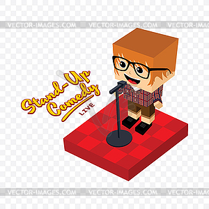 Stand up comedy isometric block cartoon - vector clipart