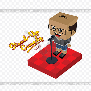 Stand up comedy isometric block cartoon - vector image