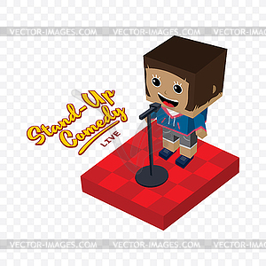 Stand up comedy isometric block cartoon - vector clipart / vector image