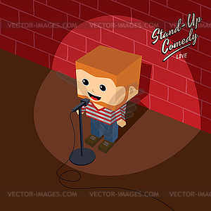 Stand up comedy isometric block cartoon - vector clipart