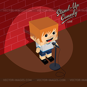 Stand up comedy isometric block cartoon - vector clip art