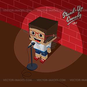 Stand up comedy isometric block cartoon - royalty-free vector image