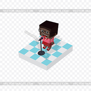 Stand up comedy isometric block cartoon - vector clipart