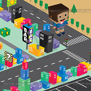 Block isometric world cartoon - vector image