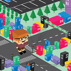 Block isometric world cartoon - vector clipart