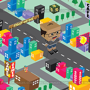 Block isometric world cartoon - vector clipart