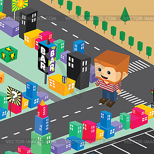 Block isometric world cartoon - vector clip art