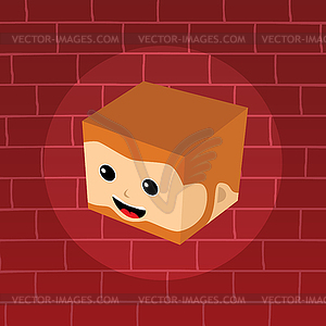 Male isometric block cartoon head - vector clipart