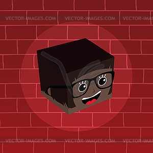 Female isometric block cartoon head - color vector clipart