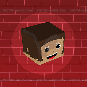 Female isometric block cartoon head - vector clip art