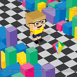 Geek boy invasion video game asset isometric - vector image